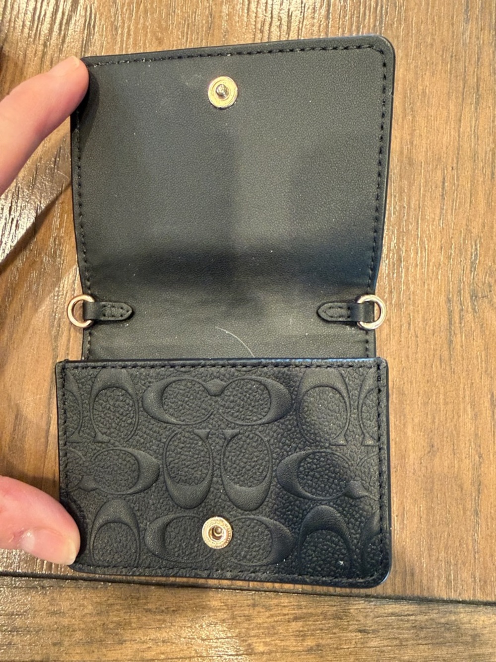 Coach Black Embossed Signature Card Wallet with Gold Logo - Picture 3 of 4